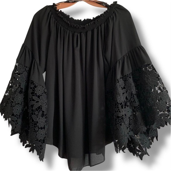 Joseph Ribkoff Witchy Dark fairy Victorian Goth Black Bell Sleeve Blouse Sz10 - Picture 7 of 14